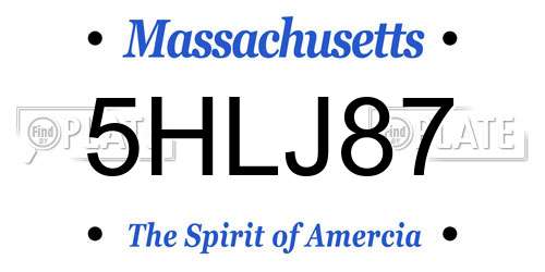 5HLJ87 Massachusetts License Plate