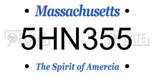 5HN355 Massachusetts License Plate