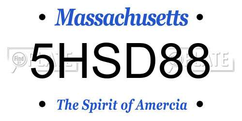 5HSD88 Massachusetts License Plate