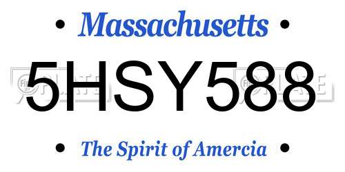 5HSY588 Massachusetts License Plate