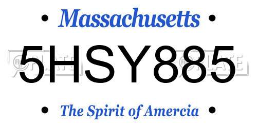 5HSY885 Massachusetts License Plate