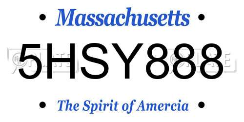 5HSY888 Massachusetts License Plate
