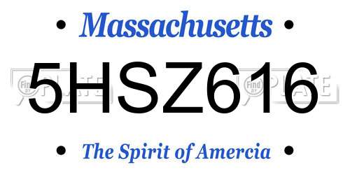 5HSZ616 Massachusetts License Plate