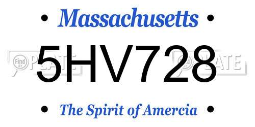 5HV728 Massachusetts License Plate