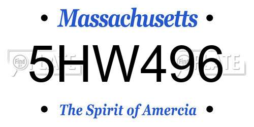 5HW496 Massachusetts License Plate