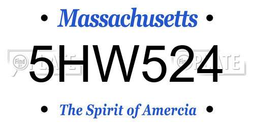 5HW524 Massachusetts License Plate