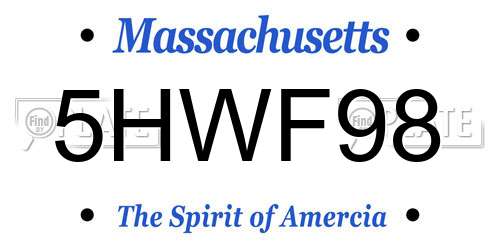 5HWF98 Massachusetts License Plate