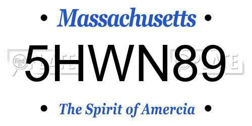 5HWN89 Massachusetts License Plate