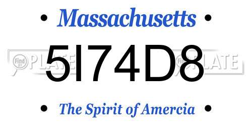 5I74D8 Massachusetts License Plate