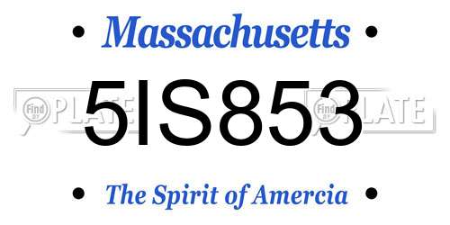 5IS853 Massachusetts License Plate