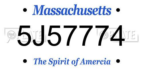 5J57774 Massachusetts License Plate