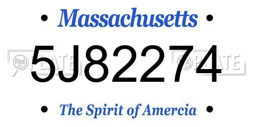 5J82274 Massachusetts License Plate