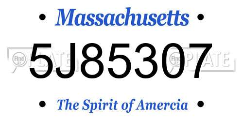 5J85307 Massachusetts License Plate