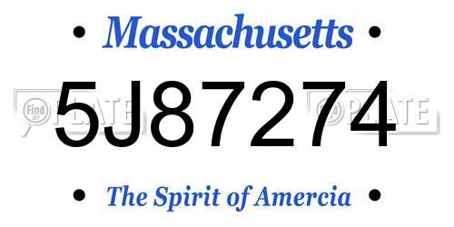 5J87274 Massachusetts License Plate