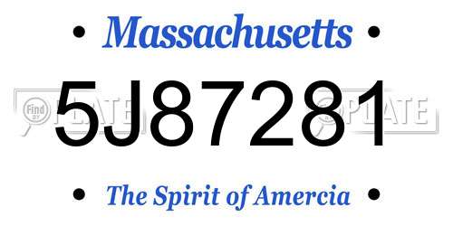 5J87281 Massachusetts License Plate