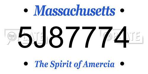 5J87774 Massachusetts License Plate