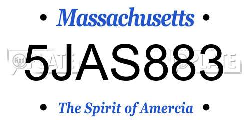 5JAS883 Massachusetts License Plate