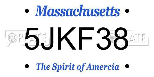 5JKF38 Massachusetts License Plate