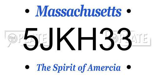 5JKH33 Massachusetts License Plate