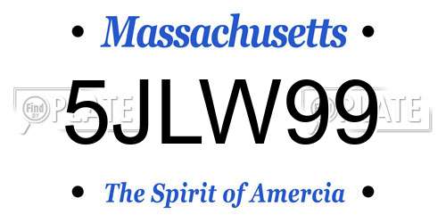 5JLW99 Massachusetts License Plate