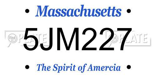 5JM227 Massachusetts License Plate