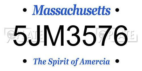 5JM3576 Massachusetts License Plate