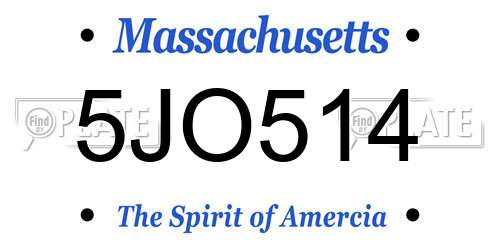 5JO514 Massachusetts License Plate