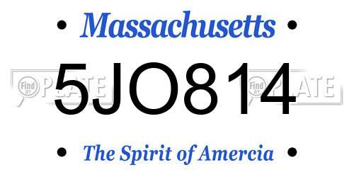 5JO814 Massachusetts License Plate