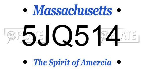 5JQ514 Massachusetts License Plate