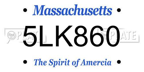 5LK860 Massachusetts License Plate