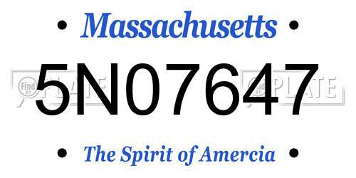 5N07647 Massachusetts License Plate