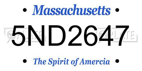 5ND2647 Massachusetts License Plate