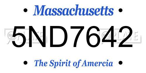 5ND7642 Massachusetts License Plate