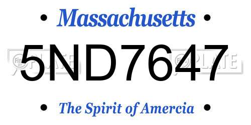 5ND7647 Massachusetts License Plate