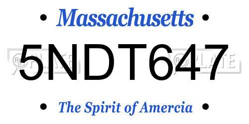 5NDT647 Massachusetts License Plate