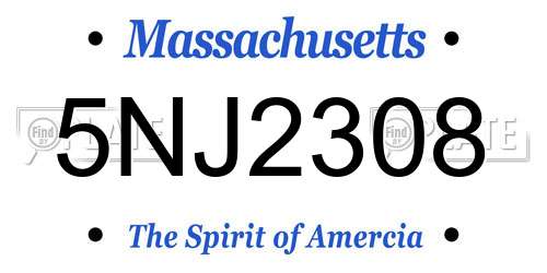 5NJ2308 Massachusetts License Plate