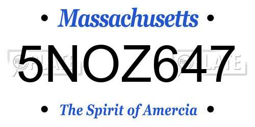 5NOZ647 Massachusetts License Plate