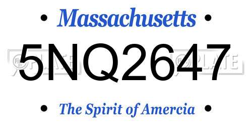 5NQ2647 Massachusetts License Plate