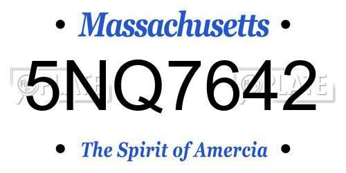5NQ7642 Massachusetts License Plate