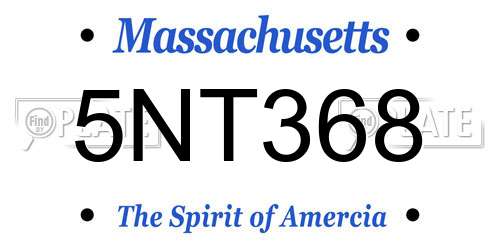 5NT368 Massachusetts License Plate