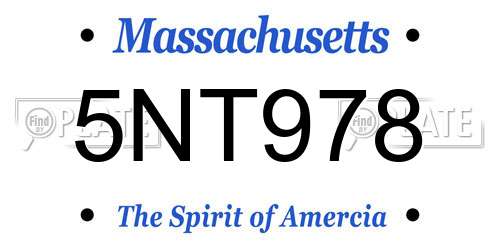 5NT978 Massachusetts License Plate
