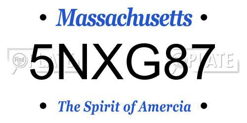 5NXG87 Massachusetts License Plate