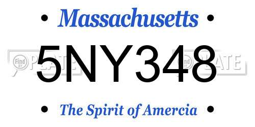 5NY348 Massachusetts License Plate