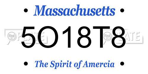 5O18T8 Massachusetts License Plate