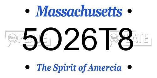 5O26T8 Massachusetts License Plate
