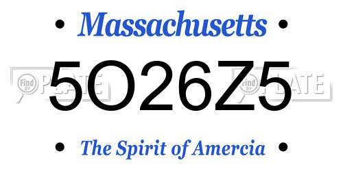 5O26Z5 Massachusetts License Plate