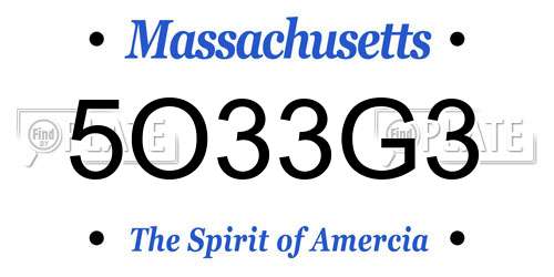 5O33G3 Massachusetts License Plate