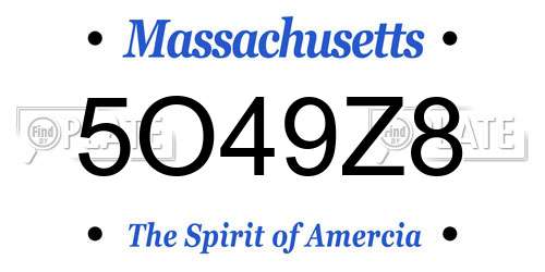 5O49Z8 Massachusetts License Plate