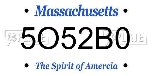 5O52B0 Massachusetts License Plate