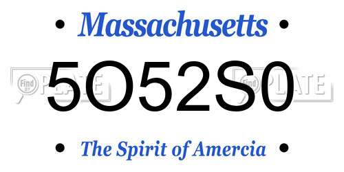 5O52S0 Massachusetts License Plate